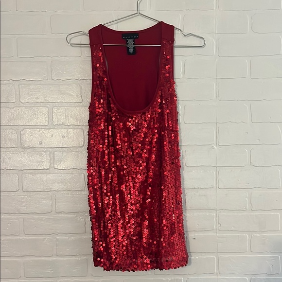 Apostrophe Womens Shirt Red Sequin Tank Top New Years Eve Celebrate Party Medium - Picture 2 of 6